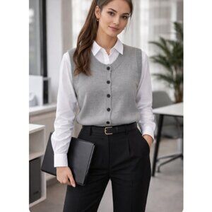 Gray Knit Button Front Sleeveless Sweater Vest (L)